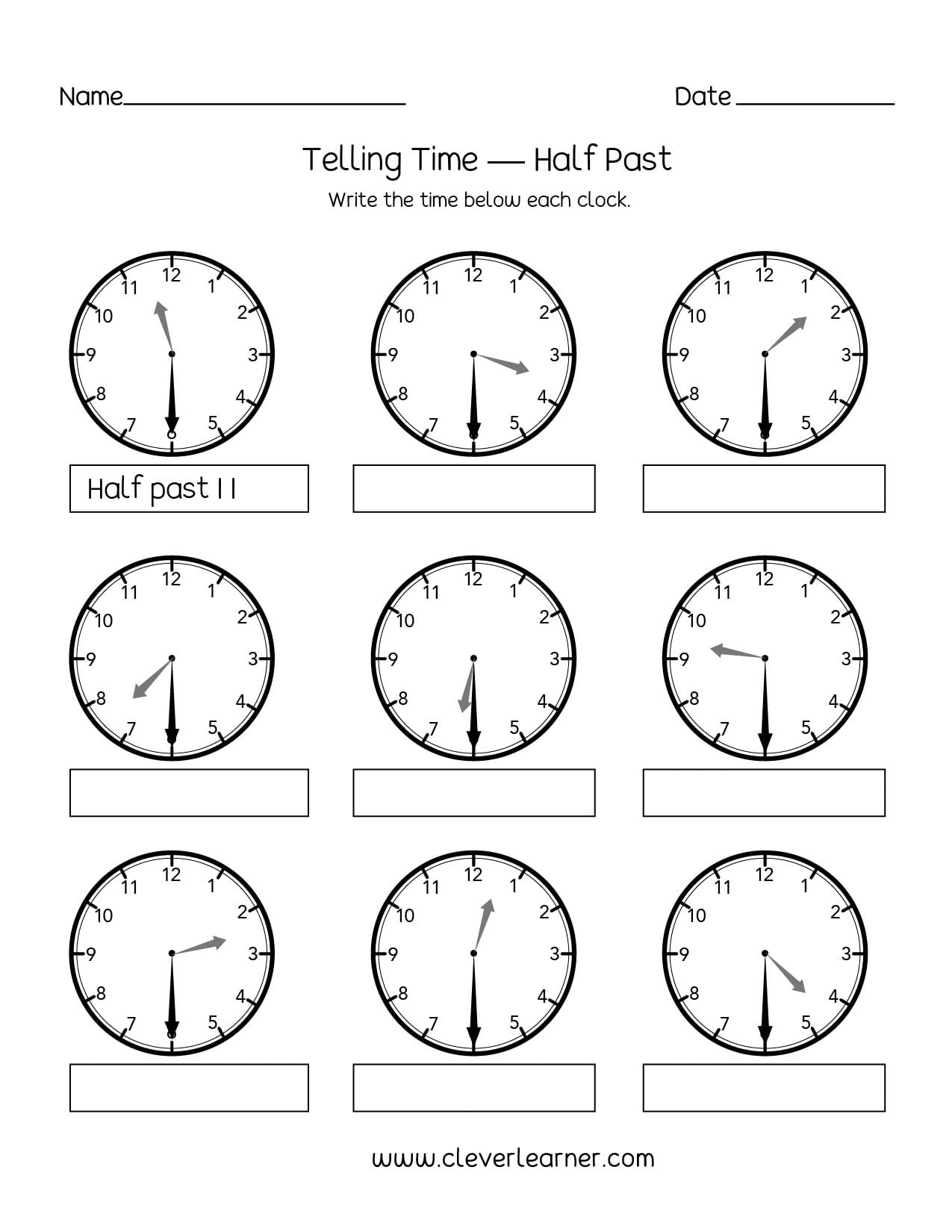 Telling Time Half Past The Hour Worksheets For 1St And 2Nd — db-excel.com