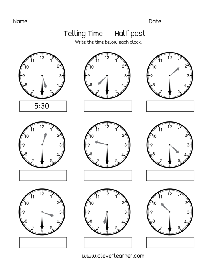 Telling Time Half Past The Hour Worksheets For 1St And 2Nd — db-excel.com