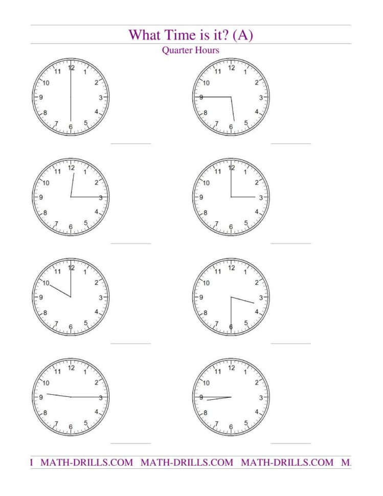 Telling Time On Analog Clocks  Quarter Hour Intervals A