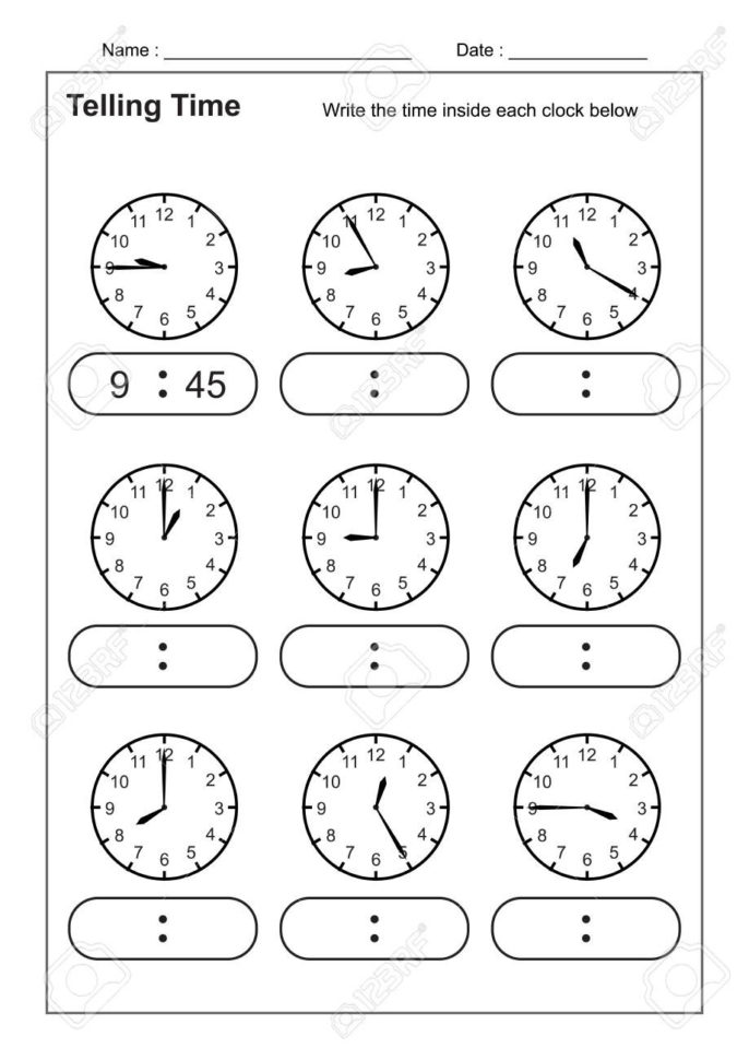 Telling Time Telling The Time Practice For Children Time Worksheets