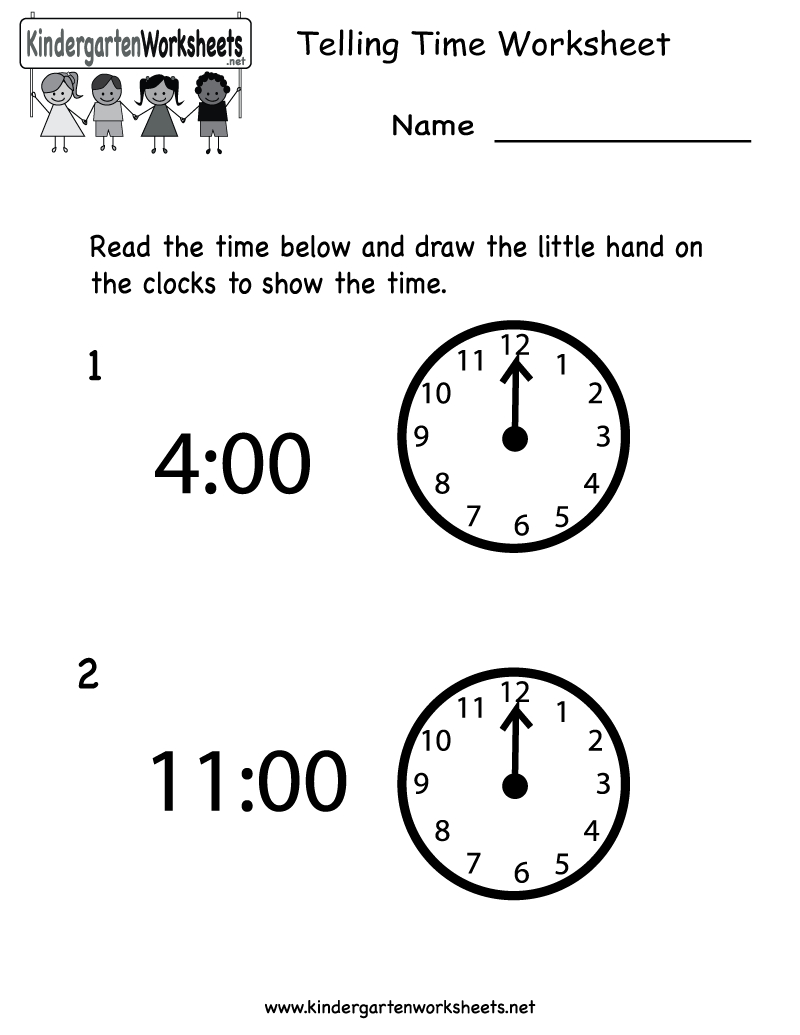 Telling Time Worksheet  Free Kindergarten Math Worksheet