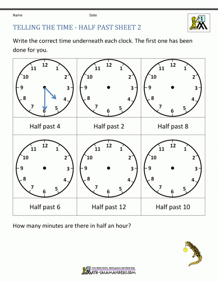 Telling Time Worksheets  O'clock And Half Past