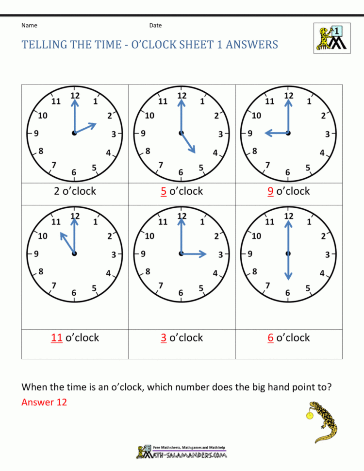 Telling Time Worksheets  O'clock And Half Past
