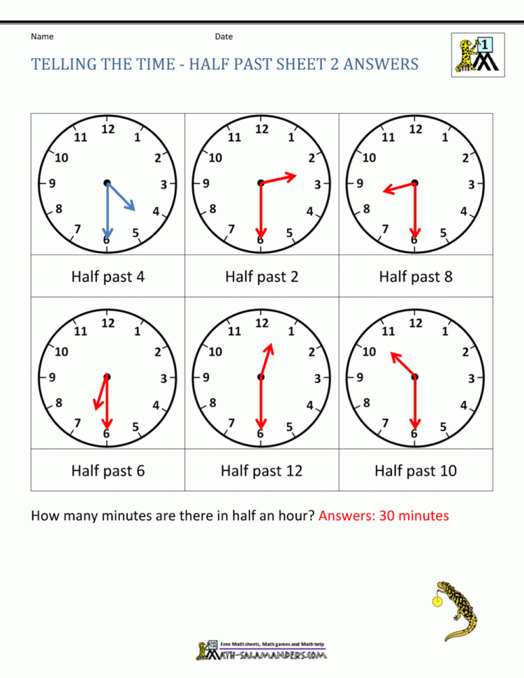 Telling Time Worksheets  O'clock And Half Past