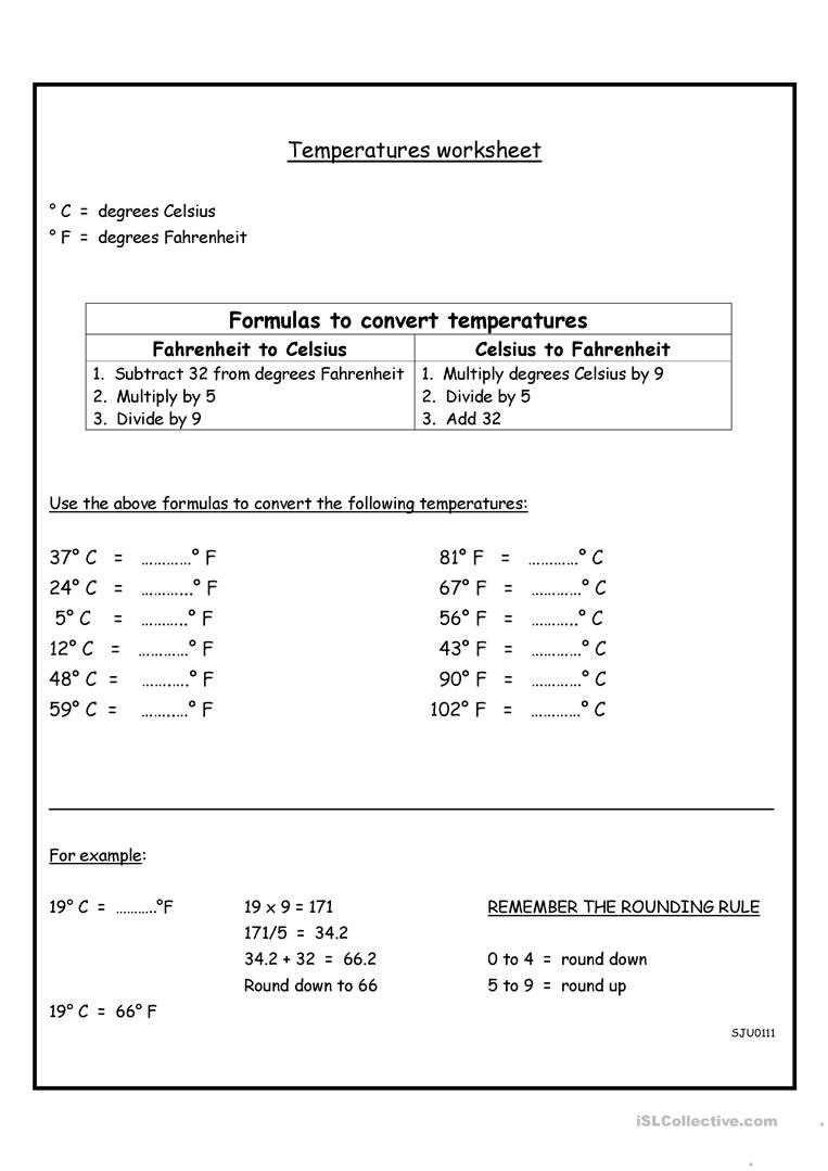 Temperature Conversion  English Esl Worksheets