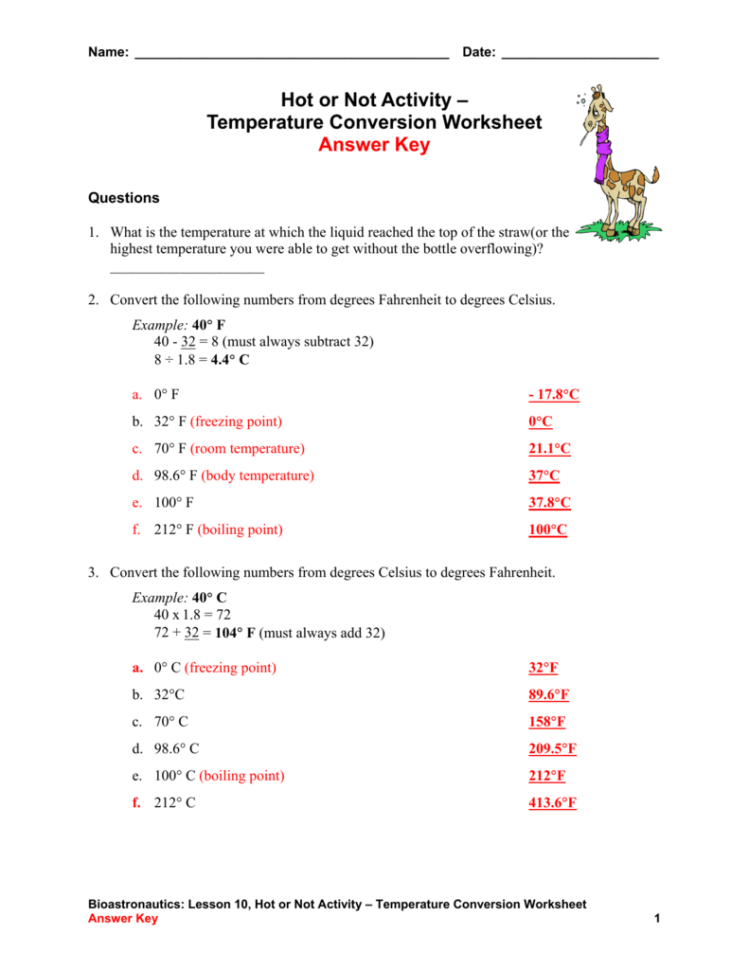 temperature conversion worksheet chemistry