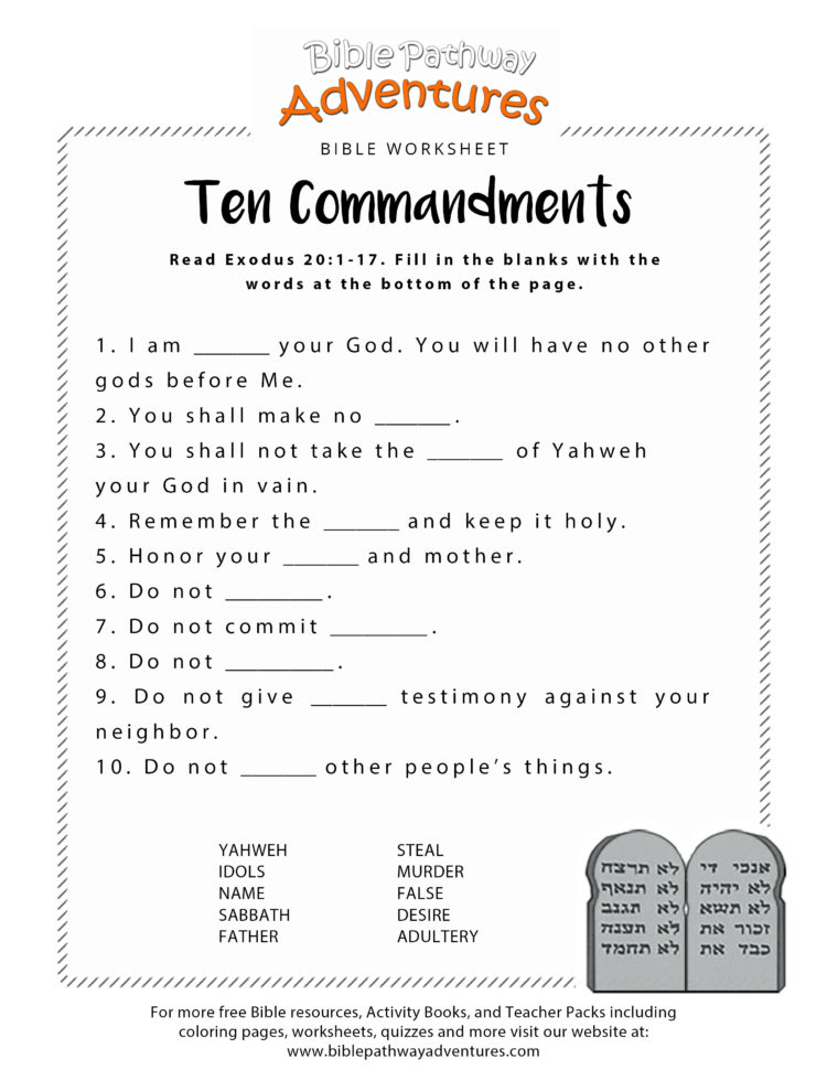 Ten Commandments Worksheet For Kids Junior Church Bible