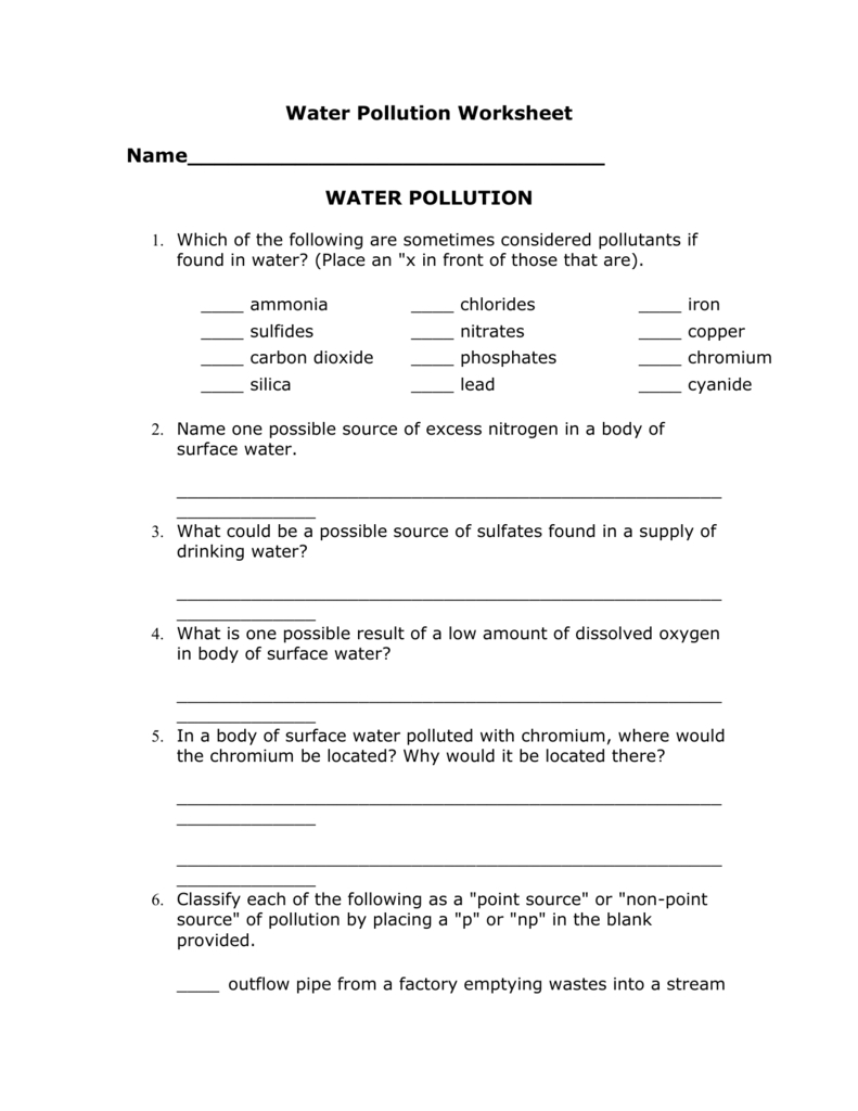 Ter Pollution Worksheet