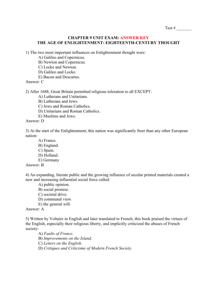 Test   Chapter 9 Unit Exam Answer Key The Age