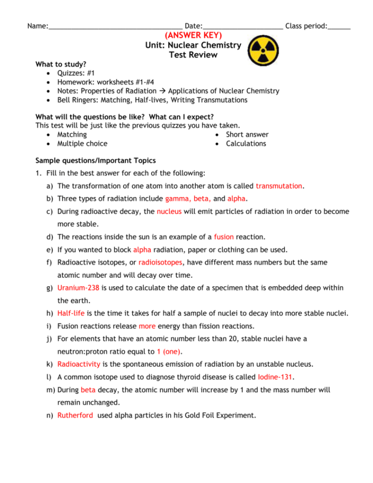 Test Review Answers