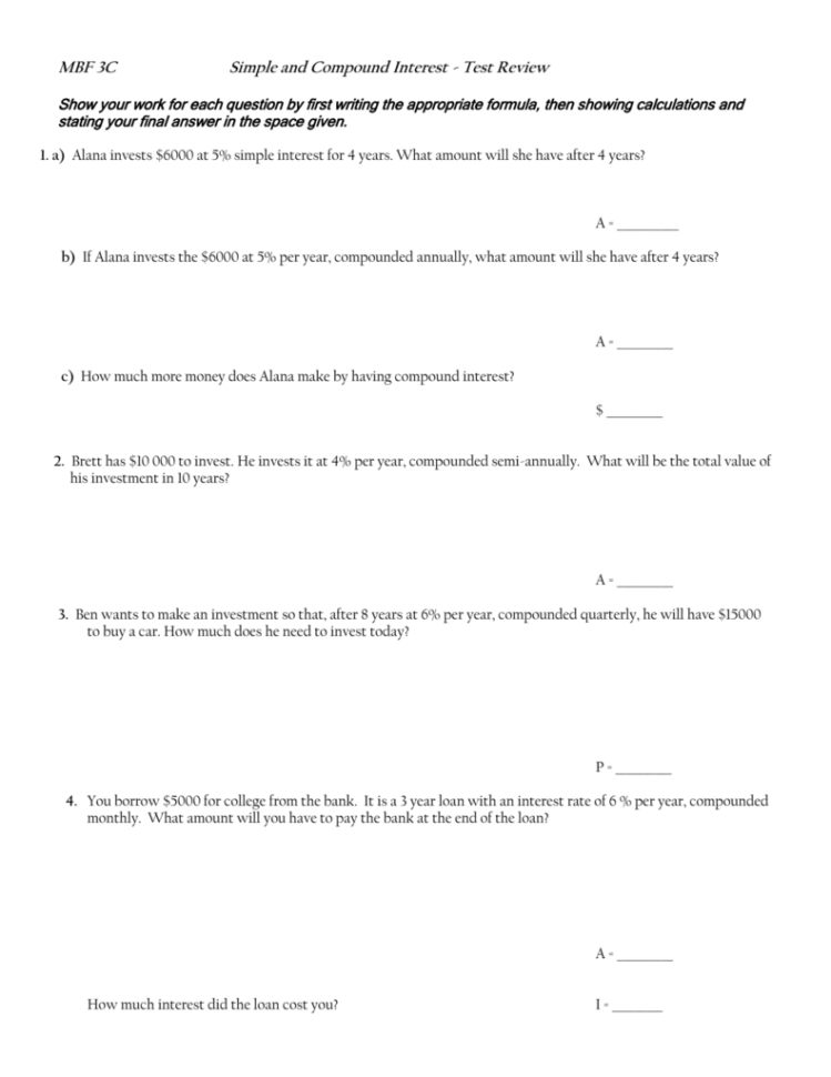 Test Review Assignment  Simple And Compound Interest1