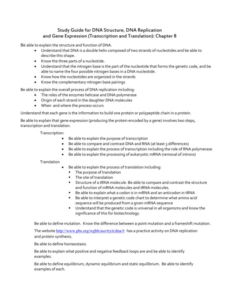 Test Review On Dna Structure Dna Replication