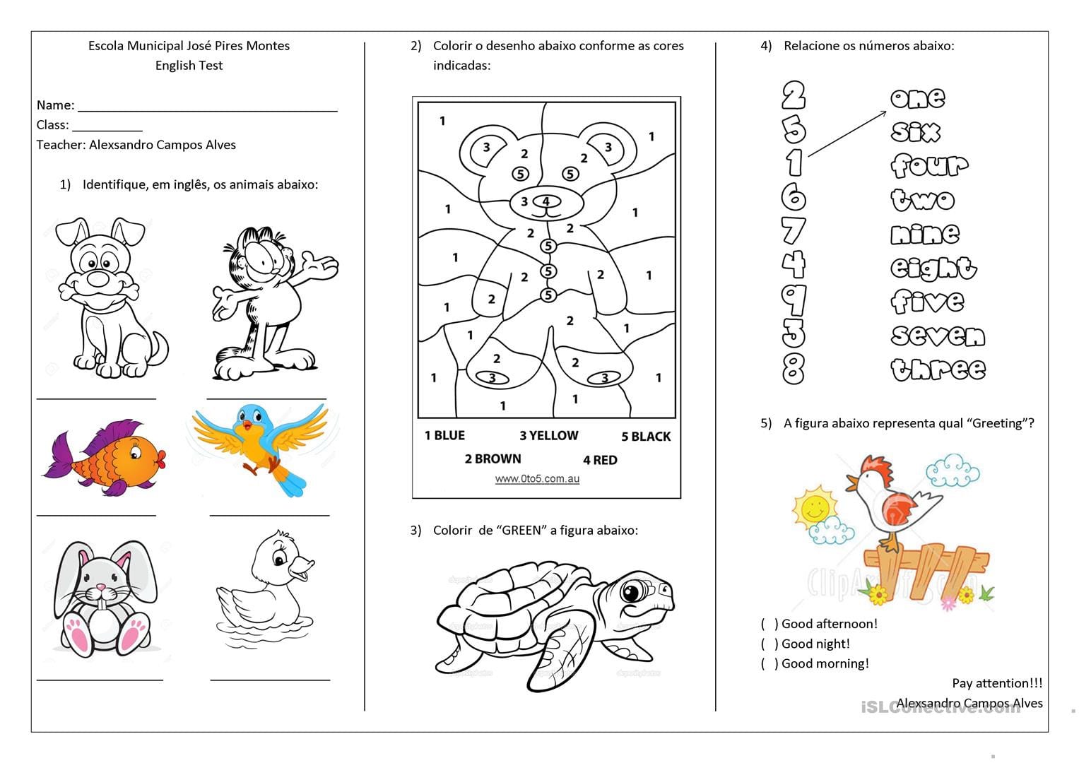 Tests For Ft And Second Grade  English Esl Worksheets