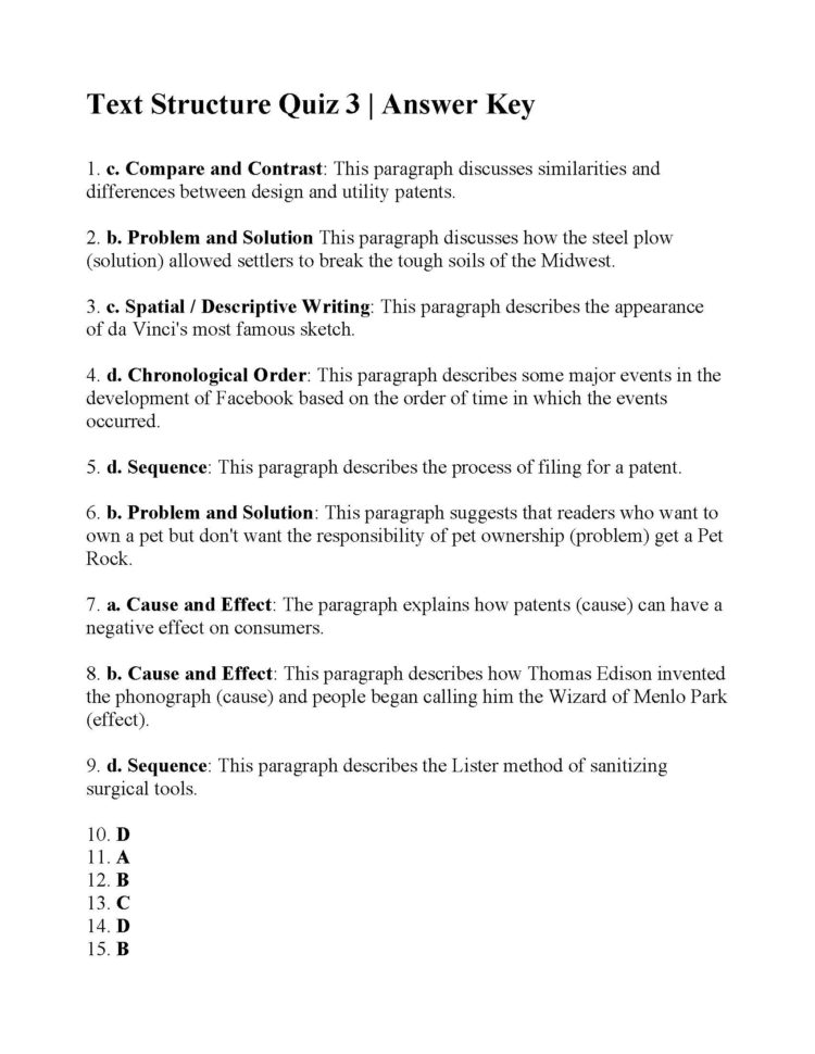 Text Structure Quiz 3  Answers