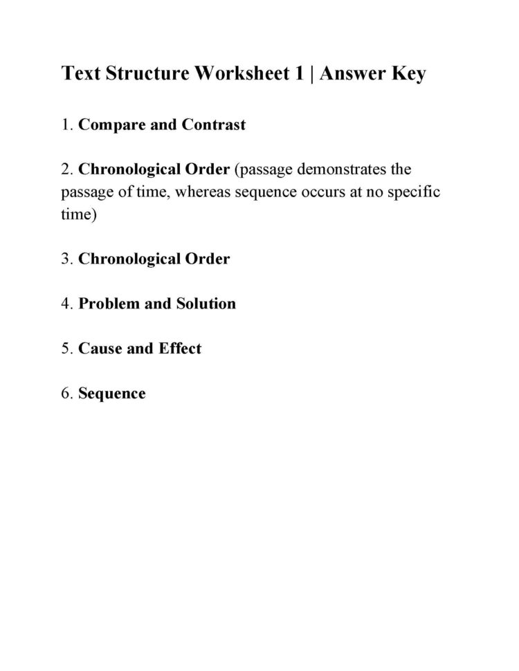 Text Structure Worksheet 1  Answers