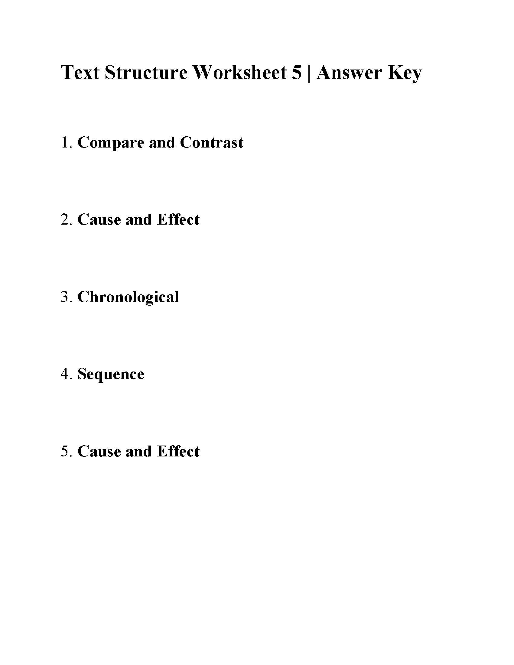 Text Structure Worksheet 5  Answers