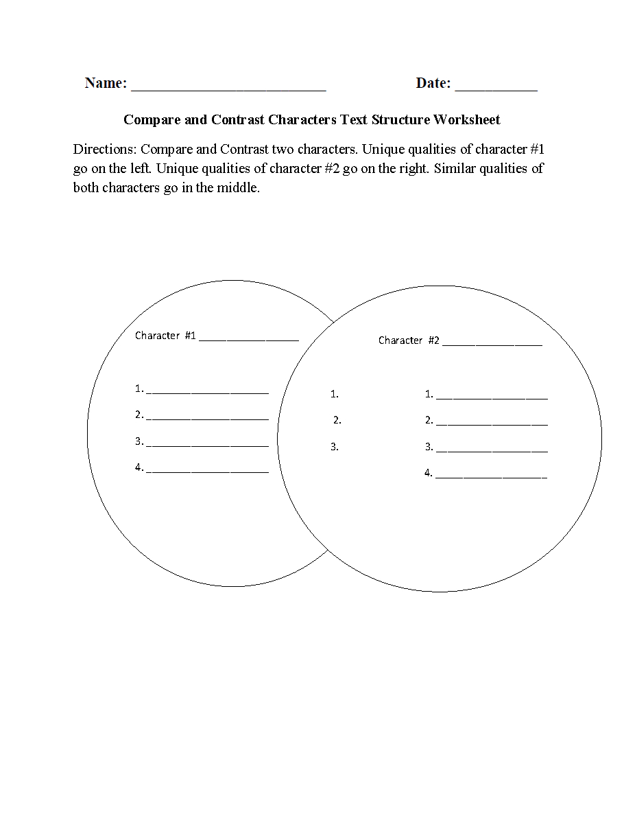 Text Structure Worksheets  Compare And Contrast Characters