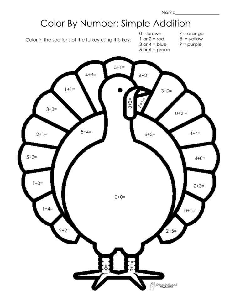 Thanksgiving Colornumber Simple Addition  Squarehead