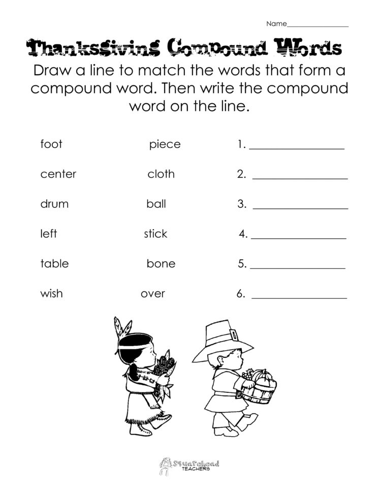 Thanksgiving Compound Words Worksheet  Squarehead Teachers