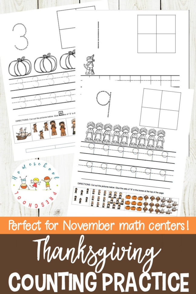 Thanksgiving Count To Ten Preschool Number Worksheets