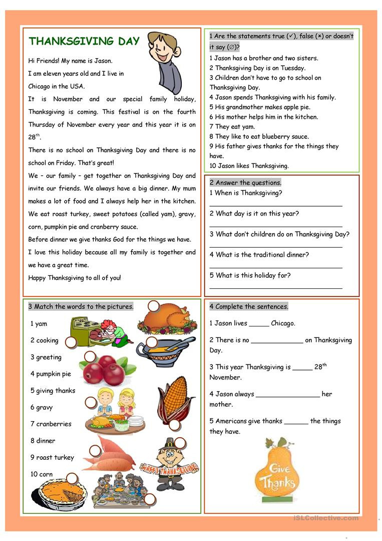 Thanksgiving Day  English Esl Worksheets