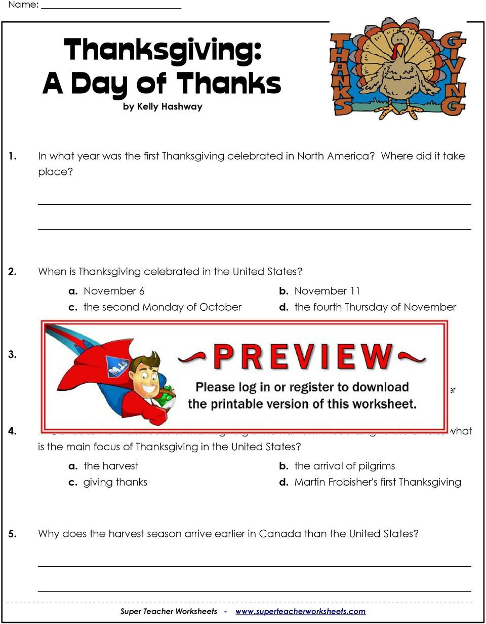 Thanksgiving Essaykelly Hashy Answer Key  Readworks