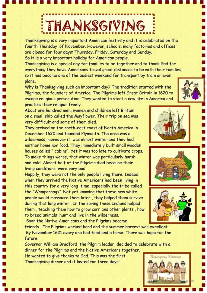 Thanksgiving  Reading For Pre Intermediate  English Esl