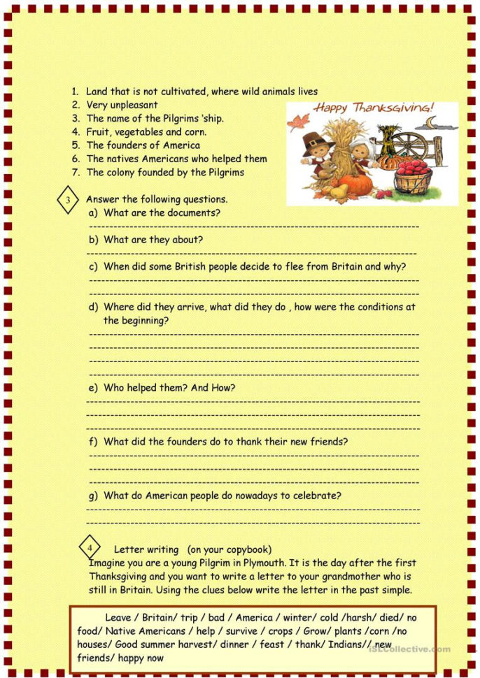 Thanksgiving  Reading For Pre Intermediate  English Esl
