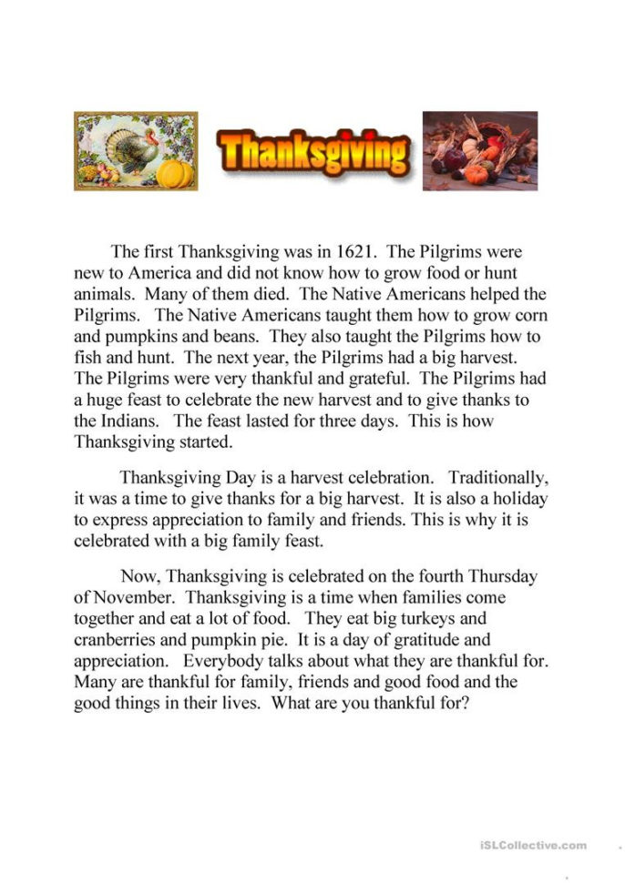 Thanksgiving Text And Quiz Running Dictation  English Esl