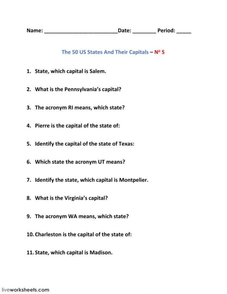 The 50 Us States And Their Capitals – No 5  Interactive