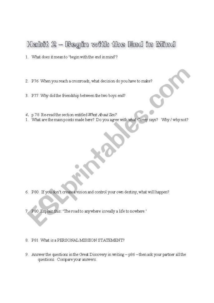 The 7 Habits Of Highly Effective Teens  Esl Worksheets