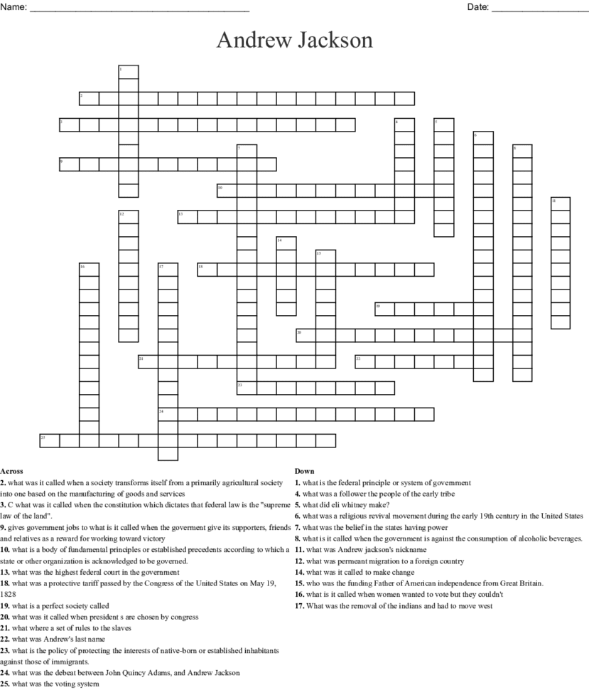 The Age Of Jackson Crossword  Word