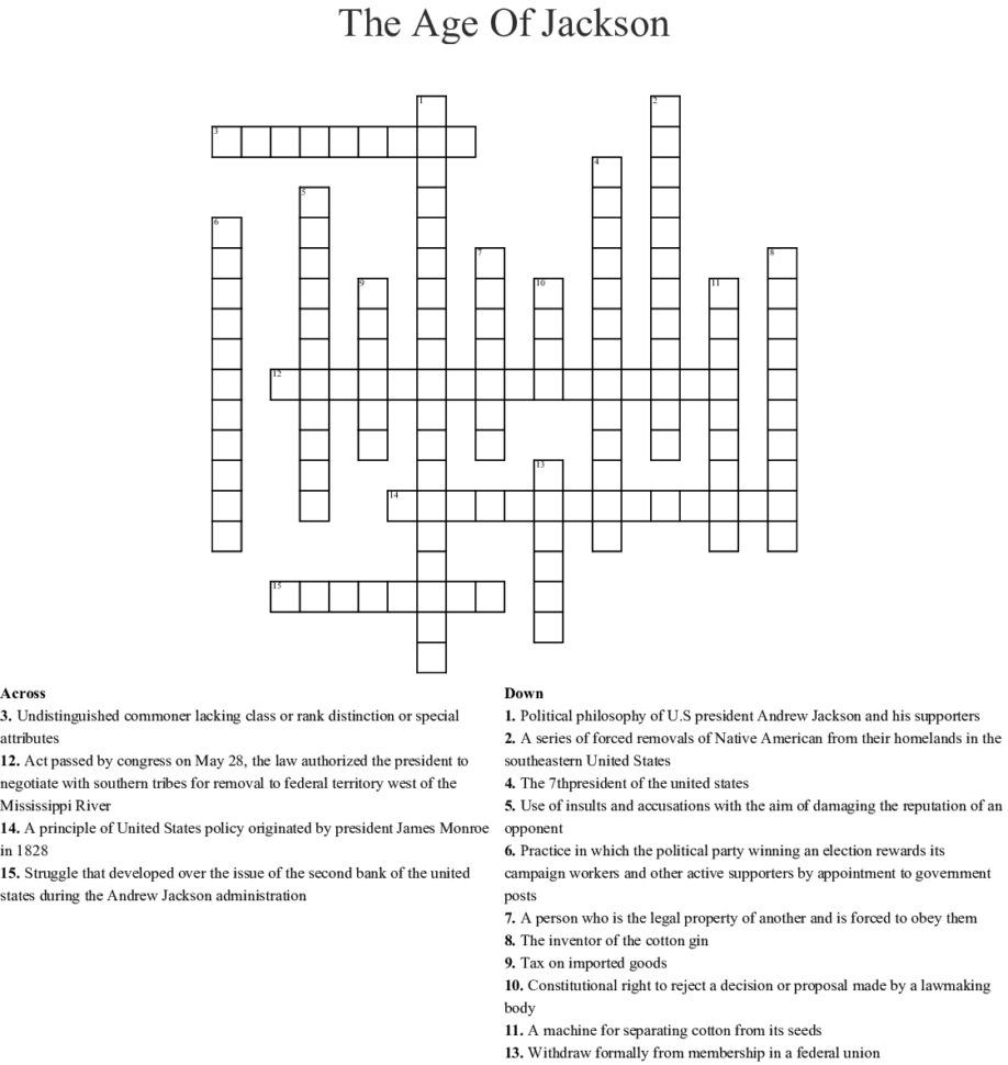 The Age Of Jackson Crossword  Word