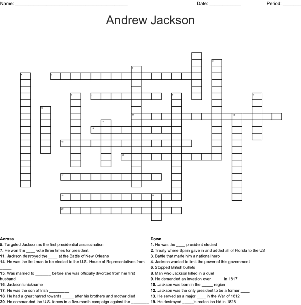 The Age Of Jackson Word Search  Word