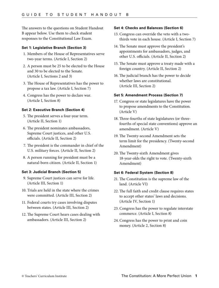 The Answers To The Questions On Student Handout B Appear Below