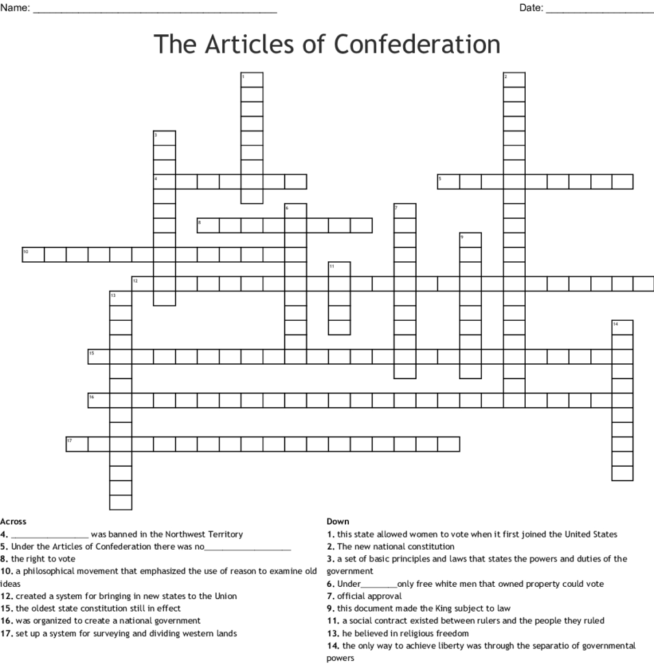 The Articles Of Confederation Word Search  Word