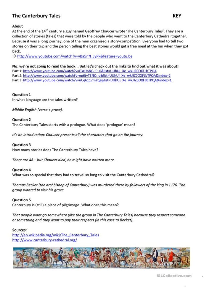 The Canterbury Tales  English Esl Worksheets