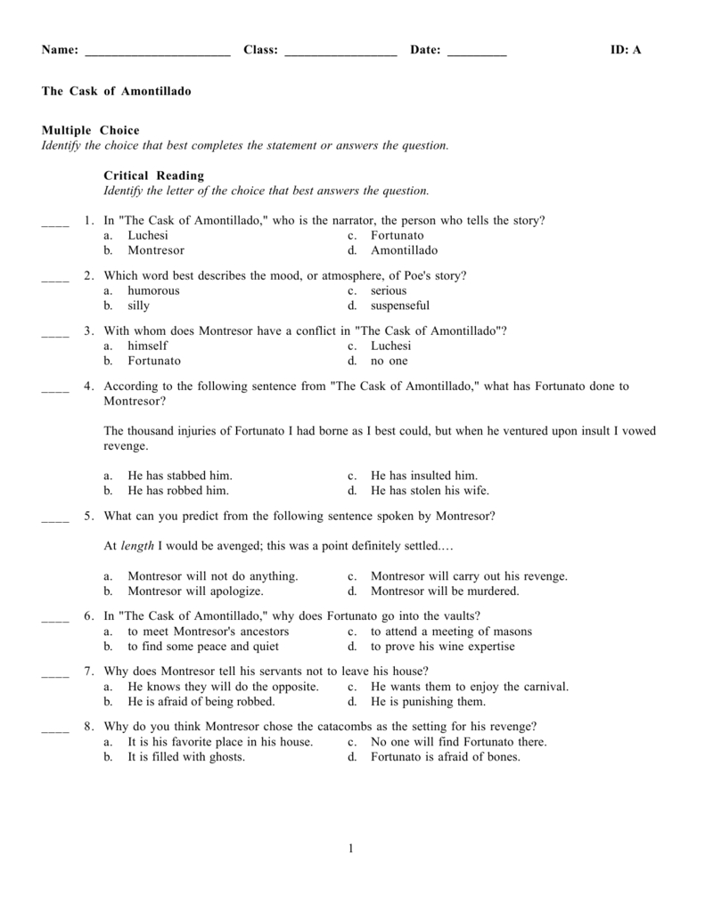 The Cask Of Amontillado Worksheet Answers db excel com