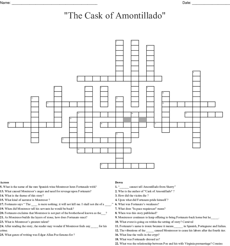 The Cask Of Amontillado" Crossword  Word