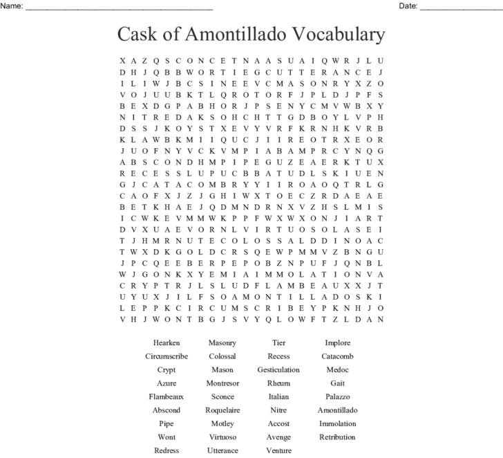 The Cask Of Amontillado Word Search Word —