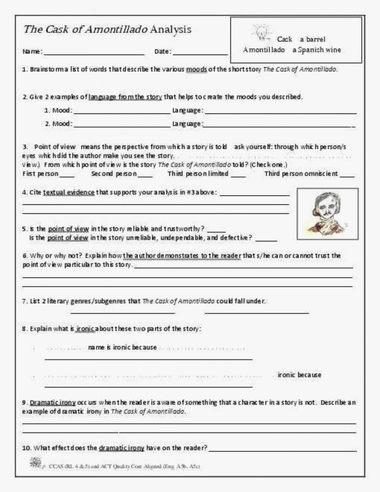 The Cask Of Amontillado Worksheet Answers