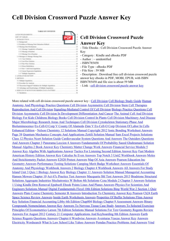 The Cell Cycle Worksheet Answer Key