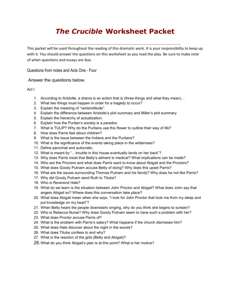 The Crucible Worksheet Packet