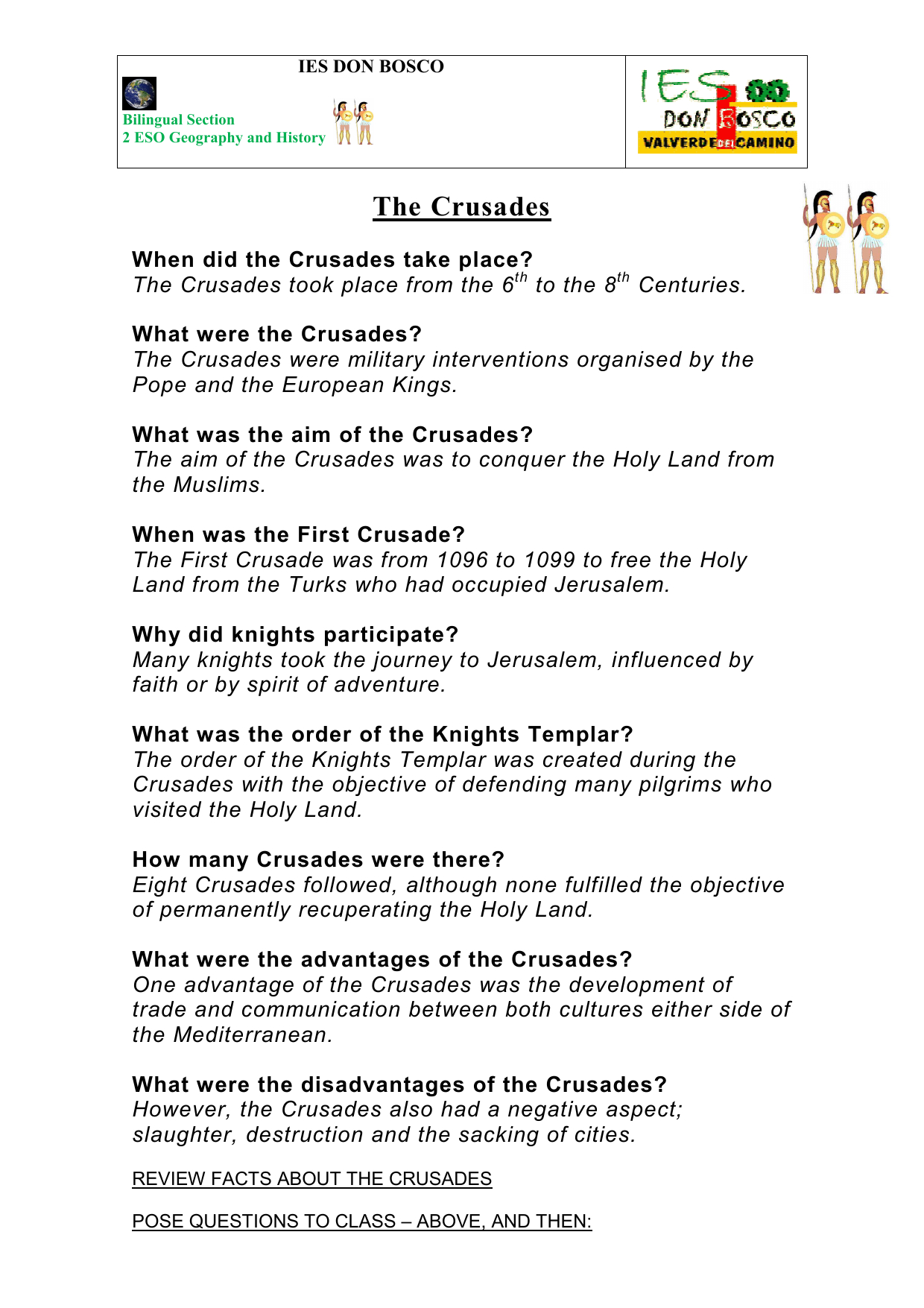 The Crusades  Worksheet