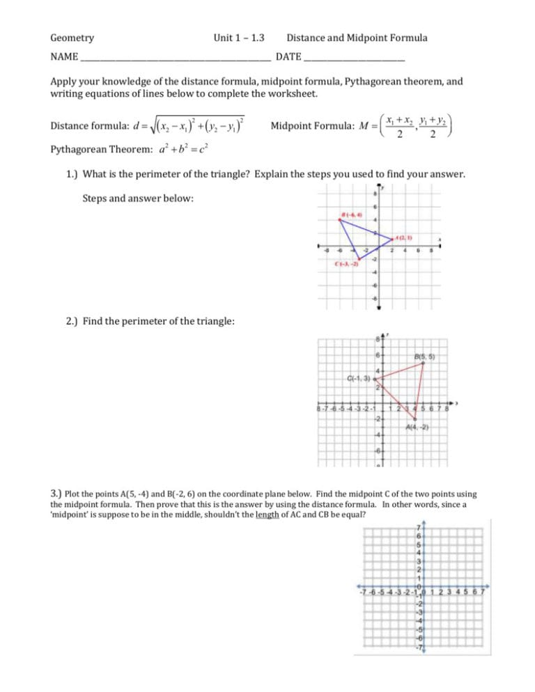 Answer Key Midpoint Formula Worksheet Answers