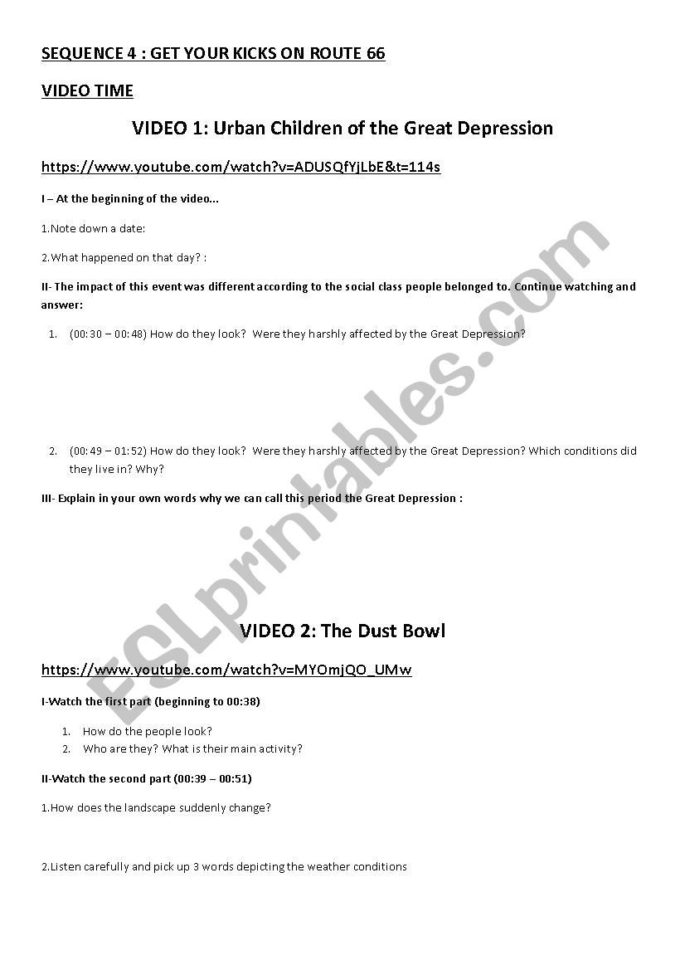 The Dust Bowl And Great Depression  Esl Worksheetcolbertine