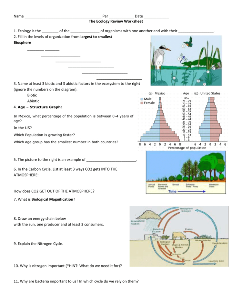 Ecology Review Worksheet 1