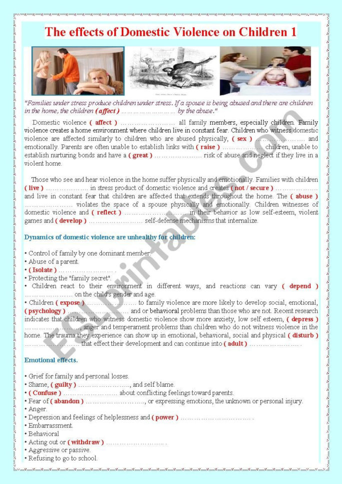 The Effects Of Domestic Violence On Children 1  Esl