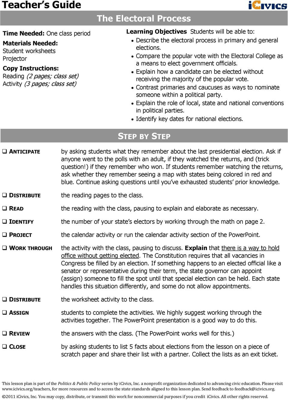 The Electoral  Stepstep The Worksheet Activity