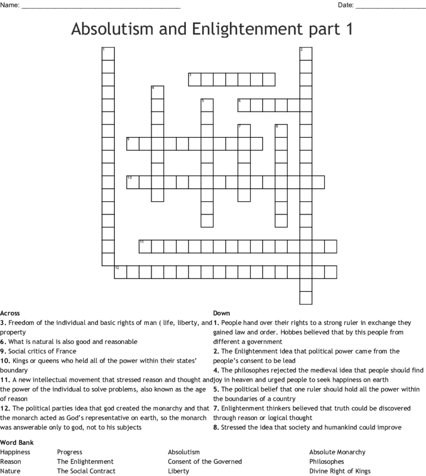 The Enlightenment Crossword Puzzle  Word